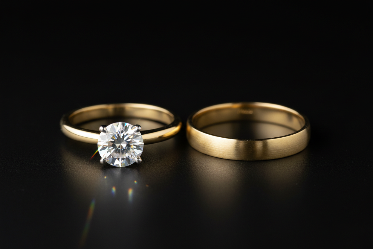 Modern Luxury Gold Ring with Wedding Band